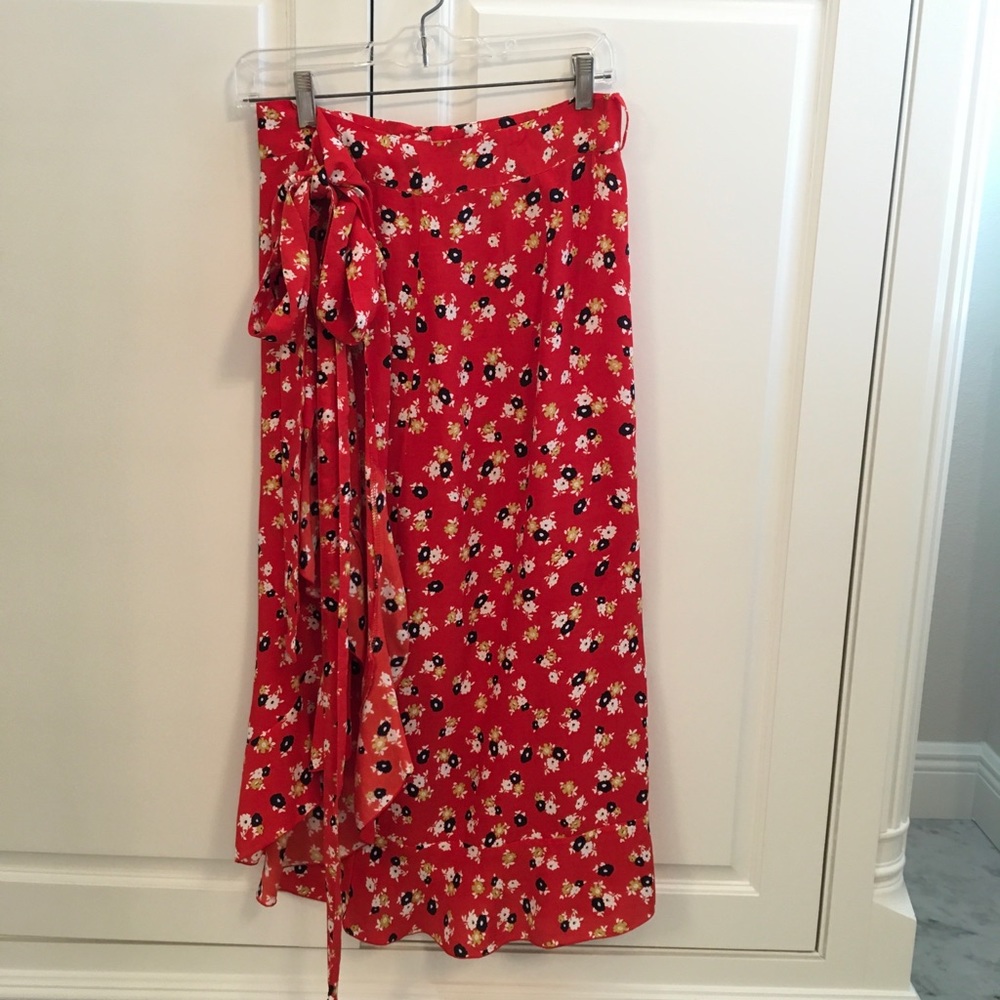 Faithfull the Brand Red Floral Midi Skirt